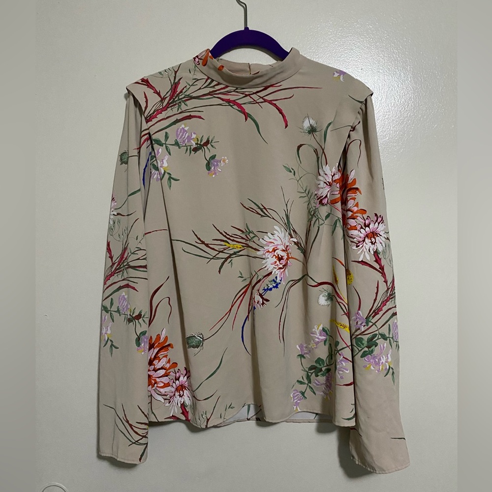 H&M floral print mock neck blouse